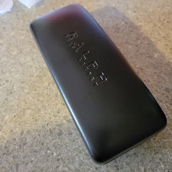 Ralph Lauren Black Hard Shell Glasses Case Faux Leather Protective Cleaning Coth - Picture 4 of 5